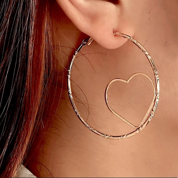 Last pair! Gold heart hoop statement earrings